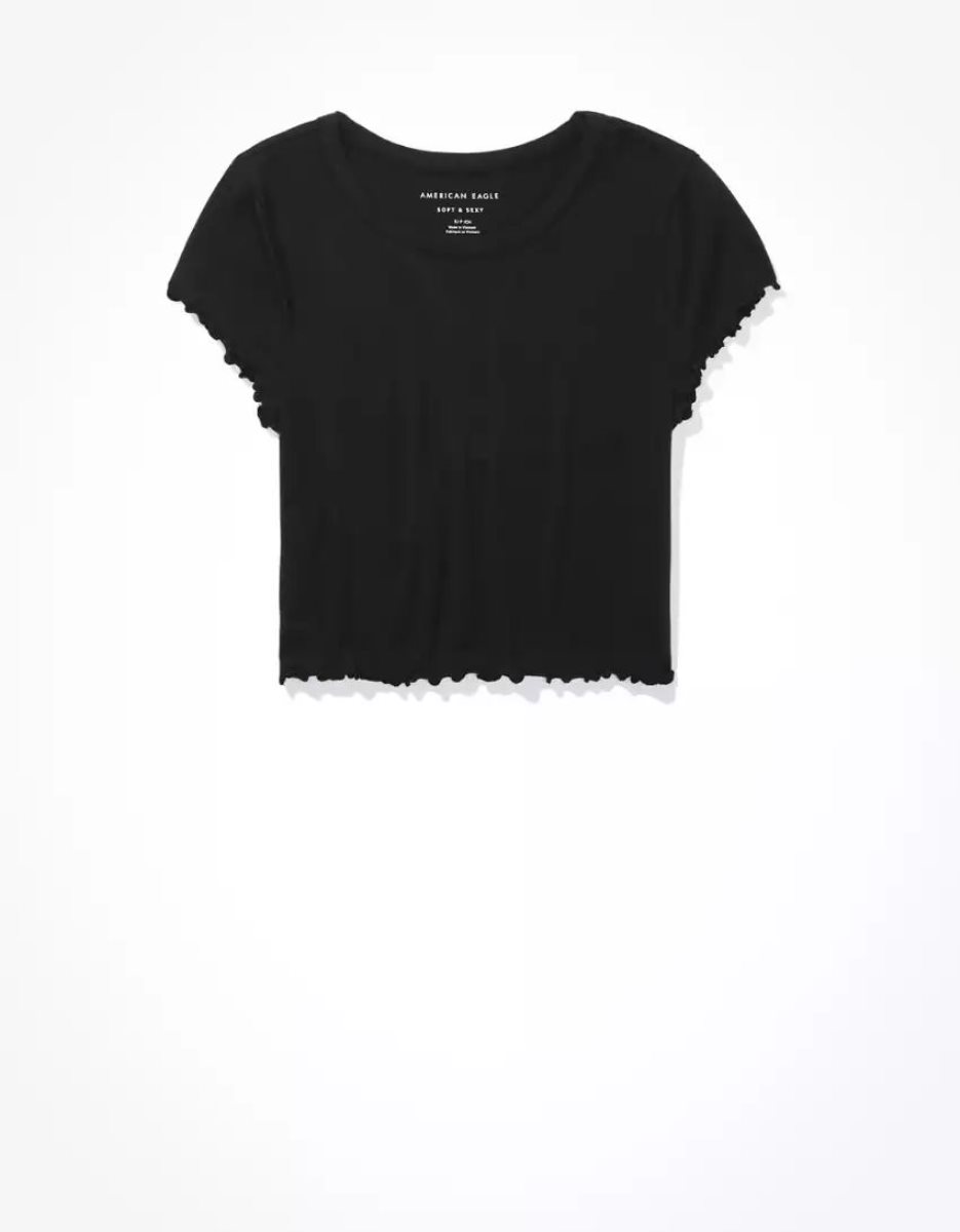 T Shirts American Eagle AE Cropped Soft & Sexy Tee Noir Femme | LLL-11032538